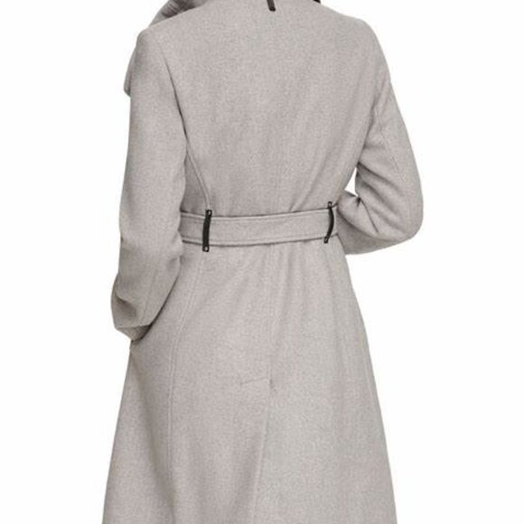 Nwt DKNY Asymmetrical Belted Funnel-Neck Wool Blend Black Coat Women Size Small - Picture 10 of 11